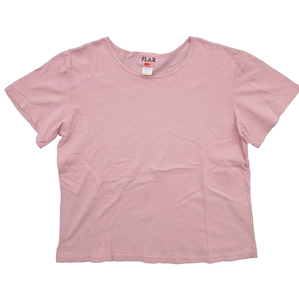 FLAX Designs Linen Tee Shirt Medium 100% Cotton Short Sleeve Jersey Blouse Pink
